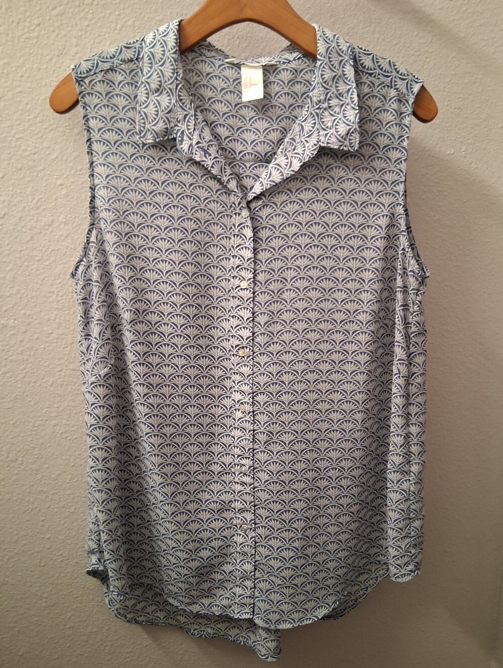 H&M Semi Sheer Blue Printed Blouse Size 14